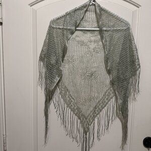 Scarf - Silver Lace Wrap with Decorative Fringe